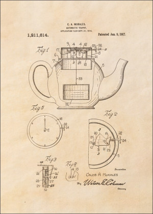 Patent Dzbanek na herbatę Projekt z 1917, sepia - plakat Wymiar do wyboru: 70x100 cm