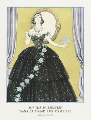 Mme Ida Rubinstein dans la dame aux camélias / Robe, de Worth from Gazette du Bon Ton. Art- Modes & Frivolités No. 5, George Barbier - plakat Wymiar d