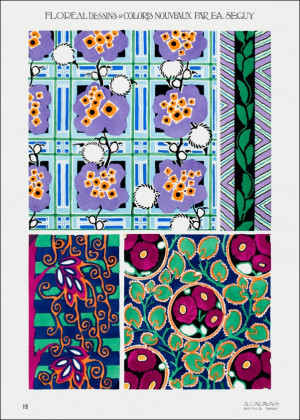 Floral colorful background, vintage art deco & art nouveau background, plate no. 19 from Floréal, E. A. Séguy -  plakat Wymiar do wyboru: 70x100 cm