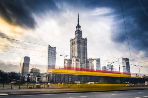 Warszawa Panorama Miasta W ruchu - plakat premium Wymiar do wyboru: 42x29,7 cm