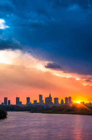 Warszawa Zachód Słońca nad Wisłą - plakat premium Wymiar do wyboru: 59,4x84,1 cm