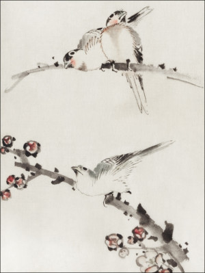 Three Birds Perched on Branches, Hokusai - plakat Wymiar do wyboru: 29,7x42 cm