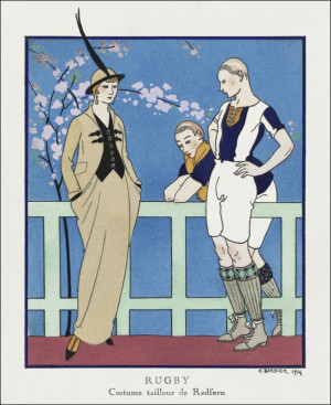 Rugby: Costume tailleur de Redfern from Gazette du Bon Ton No. 4 Pl. 39, George Barbier - plakat Wymiar do wyboru: 59,4x84,1 cm