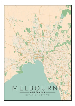 Melbourne mapa kolorowa - plakat Wymiar do wyboru: 29,7x42 cm