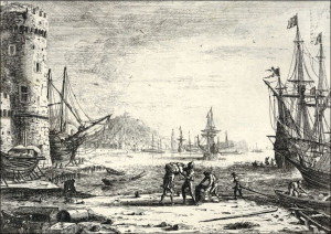 Harbor with large tower at left, and figures in the foreground, Claude Lorrain - plakat Wymiar do wyboru: 80x60 cm