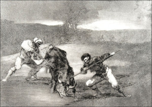 Plate 2 from the Tauromaquia- Another way of hunting on foot, Francisco Goya - plakat Wymiar do wyboru: 80x60 cm