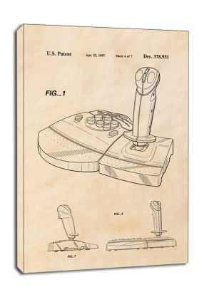 Patent, Joystick Do gier 1997 sepia - obraz na płótnie Wymiar do wyboru: 20x30 cm