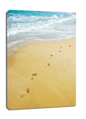 Walking. Ślady stóp na plaży  - obraz na płótnie Wymiar do wyboru: 40x50 cm