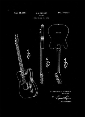 Patent Fender Gitara Elektryczna Telecaster Projekt 1951 - retro plakat Wymiar do wyboru: 21x29,7 cm