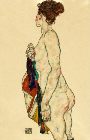 Standing Nude with a Patterned Robe, Egon Schiele - plakat Wymiar do wyboru: 29,7x42 cm