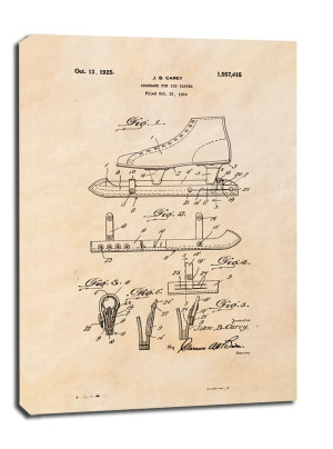 Patent Łyżwy Projekt z 1925, sepia - obraz na płótnie Wymiar do wyboru: 61x91,5 cm