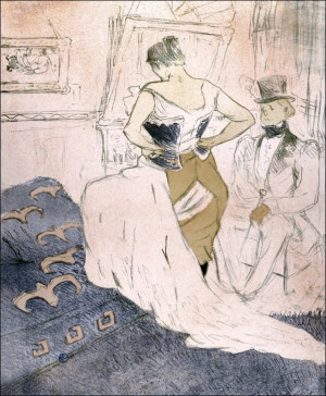 Fastening a Corset, Henri de Toulouse-Lautrec - plakat Wymiar do wyboru: 61x91,5 cm