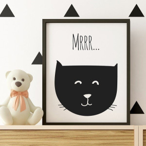 Kotek mrrr...  - plakat dziecięcy , wymiary - 70cm x 100cm, kolor ramki - biały