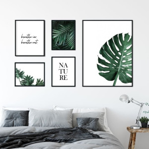 Galeryjka plakatów - breathing monstera , kolor ramki - czarny, wymiary galerii - 60cm x 90cm (1 sztuka) + 40cm x 50cm (1 sztuka) + 30cm x 40cm (3 szt