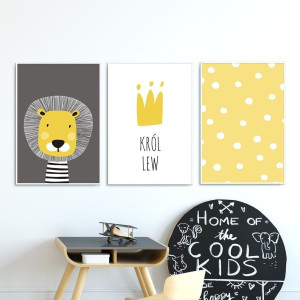 Zestaw plakatów dziecięcych - król lew , wymiary - 20cm x 30cm (3 sztuki), kolor ramki - biały
