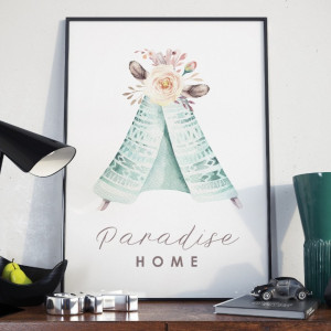 Plakat w ramie - paradise home , wymiary - 40cm x 50cm, ramka - biała