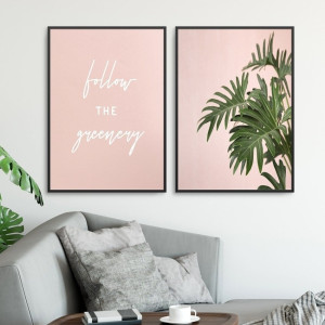 Zestaw dwóch plakatów - follow the greenery , kolor ramki - biały, wymiary - 70cm x 100cm (2 sztuki)