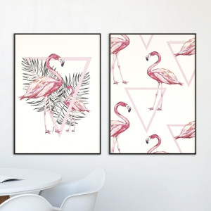 Zestaw dwóch plakatów - flamingo triangle , wymiary - 50cm x 70cm (2 sztuki), kolor ramki - biały