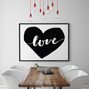 Serce "love" - plakat typograficzny , wymiary - 40cm x 50cm, ramka - biała