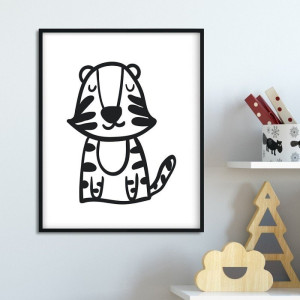 Scandi tiger - plakat dla dzieci , wymiary - 70cm x 100cm, kolor ramki - biały
