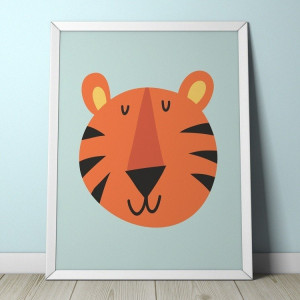Tygrys - plakat dla dzieci , wymiary - 20cm x 30cm, kolor ramki - czarny