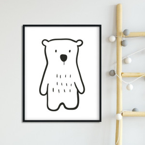 Simple bear - plakat dla dzieci , wymiary - 40cm x 50cm, kolor ramki - biały