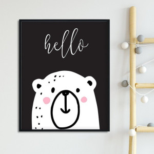 Hello bear - plakat dla dzieci , wymiary - 60cm x 90cm, kolor ramki - biały