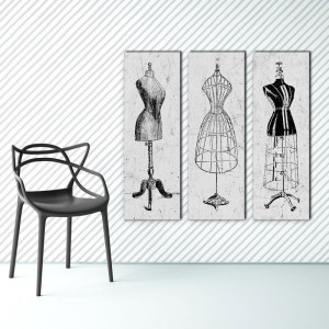Vintage mannequin - trzy modne obrazy na płótnie , wymiary - 120cm x 40cm (3 sztuki)