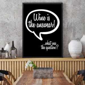 Wine is the answear! - plakat typograficzny , wymiary - 40cm x 50cm, ramka - czarna , wersja - czarne napisy + białe tło