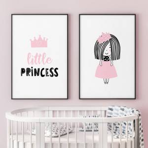 Zestaw plakatów dziecięcych - pink princess , wymiary - 40cm x 50cm (2 sztuki), kolor ramki - biały