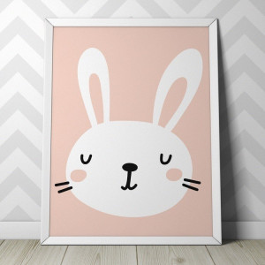 Króliczek - plakat dla dzieci , wymiary - 60cm x 90cm, kolor ramki - biały