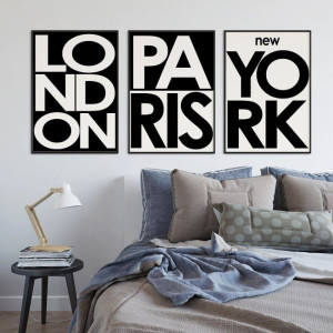London, paris, new york - komplet plakatów , wymiary - 18cm x 24cm (3 sztuki), kolor ramki - czarny