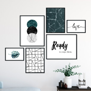 Galeryjka plakatów - ready to carpe diem , kolor ramki - biały, wymiary galerii - 40cm x 50cm (2 sztuki) + 30cm x 40cm (2 sztuki) + 20cm x 30cm (2 szt