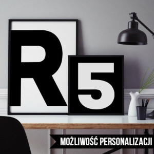 Litery, inicjały - plakat spersonalizowany , wymiary - 40cm x 50cm, kolor ramki - biały, kolorystyka - biała litera na czarnym tle, położenie - na śro