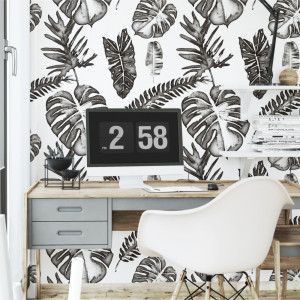 Tapeta na ścianę - anthracitic monstera , rodzaj - tapeta flizelinowa laminowana