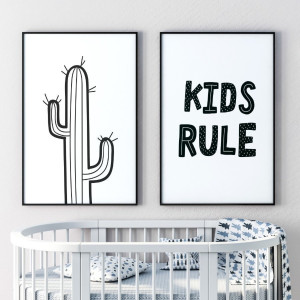 Zestaw plakatów dziecięcych - kids rule , wymiary - 40cm x 50cm (2 sztuki), kolor ramki - czarny