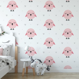Tapeta dziecięca - pink birds , rodzaj - tapeta flizelinowa laminowana