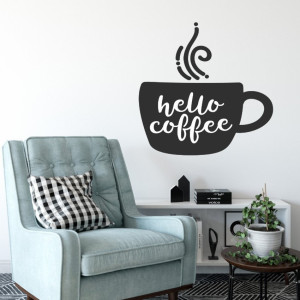 Naklejka na ścianę - hello coffee , kolor naklejki - biała, wymiary naklejki - szer. 90cm x wys. 90cm
