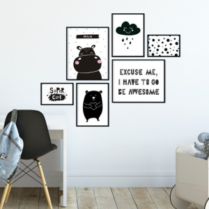 Galeryjka plakatów - happy concept , kolor ramki - biały, wymiary galerii - 40cm x 50cm (2 sztuki) + 30cm x 40cm (2 sztuki) + 20cm x 30cm (2 sztuki)