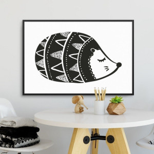 Scandi hedgehog - plakat dla dzieci , wymiary - 60cm x 90cm, kolor ramki - czarny