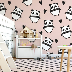 Pink panda - tapeta ścienna , rodzaj - tapeta flizelinowa laminowana