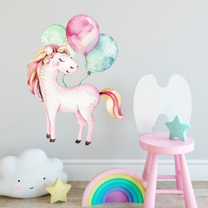 Naklejka na ścianę - unicorn balloon , wymiary naklejki - szer. 60cm x wys. 75cm