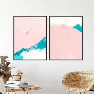 Zestaw dwóch plakatów - pink abstract , wymiary - 30cm x 40cm (2 sztuki), kolor ramki - biały