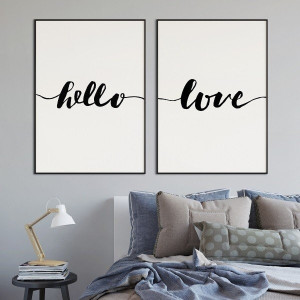 Hello & love - komplet plakatów w ramach , wymiary - 20cm x 30cm (2 sztuki), kolor ramki - biały