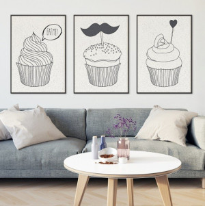 Muffins design - komplet plakatów , wymiary - 60cm x 90cm (3 sztuki), kolor ramki - czarny