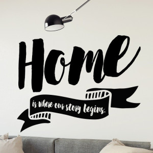 Home is where our story begins - naklejka ścienna , kolor naklejki - biała, wymiary naklejki - 80cm x 60cm