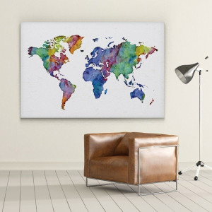 Mapa malowana akwarelą - modny obraz na płótnie , wymiary - 50cm x 70cm