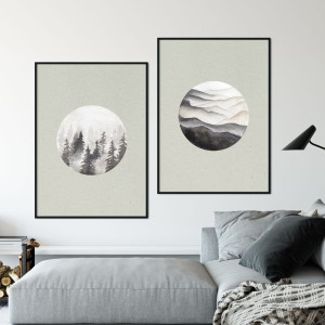 Zestaw dwóch plakatów - mountains woods , kolor ramki - biały, wymiary - 70cm x 100cm (2 sztuki)