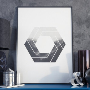 Plakat w ramie - geometric swirl , wymiary - 20cm x 30cm, ramka - czarna