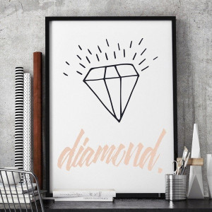 Diament - stylowy plakat w ramie , wymiary - 40cm x 50cm, kolor ramki - czarny